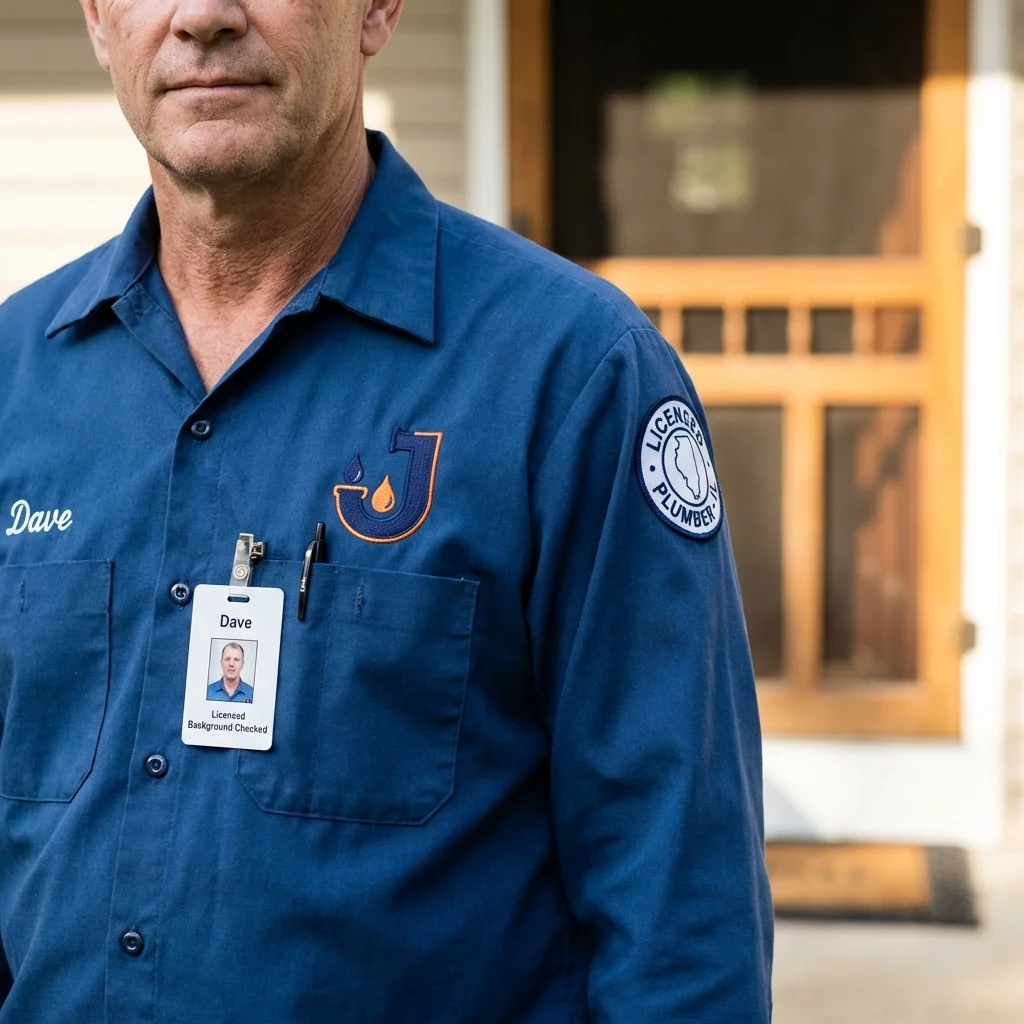 Licensed plumber showing ID badge in Garrettsville, OH
