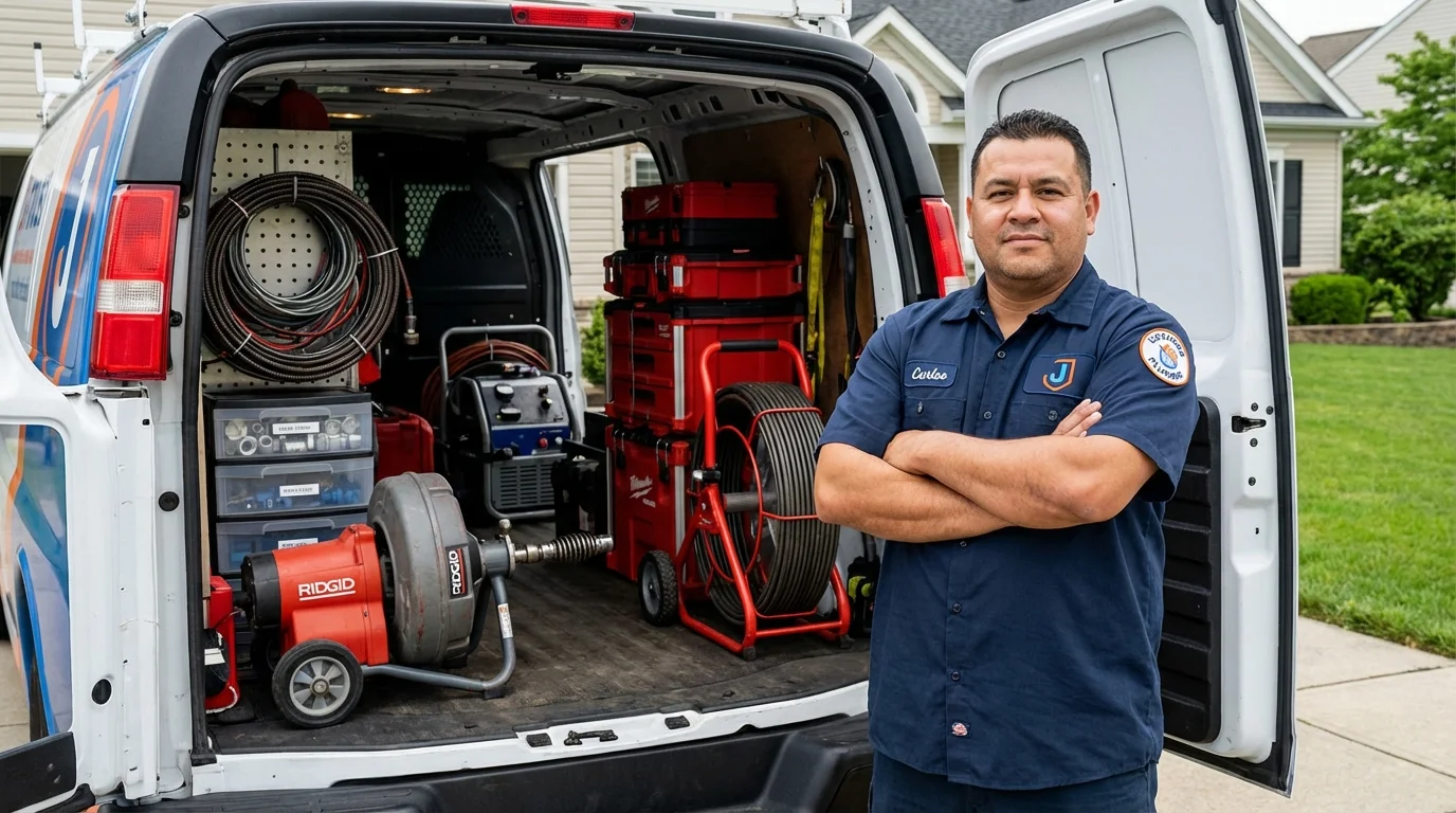 Professional drain cleaning equipment and Johns Plumbing LLC plumber in Garrettsville