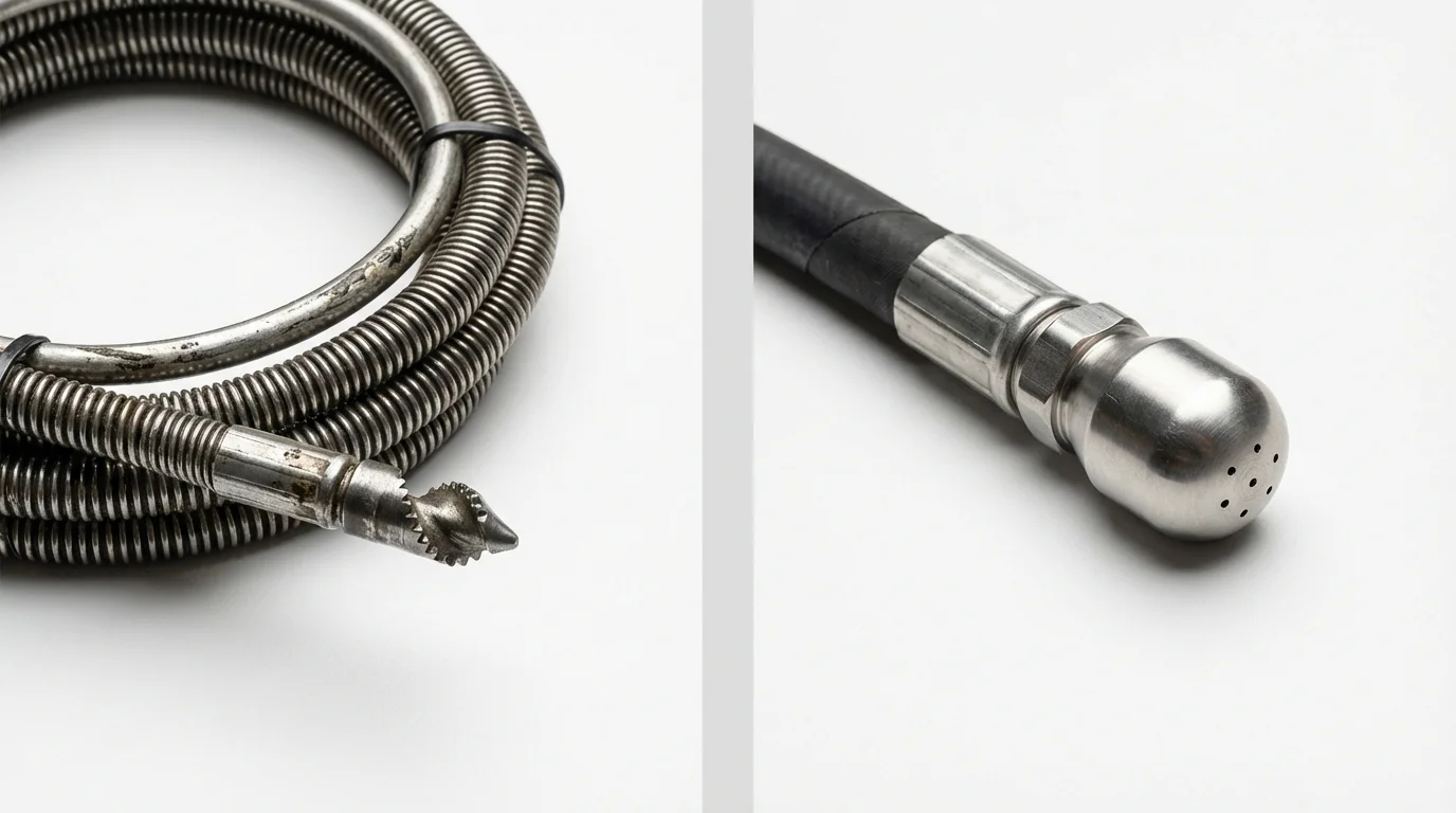 Drain snake cable and hydro jetting nozzle used for drain cleaning in Garrettsville, OH