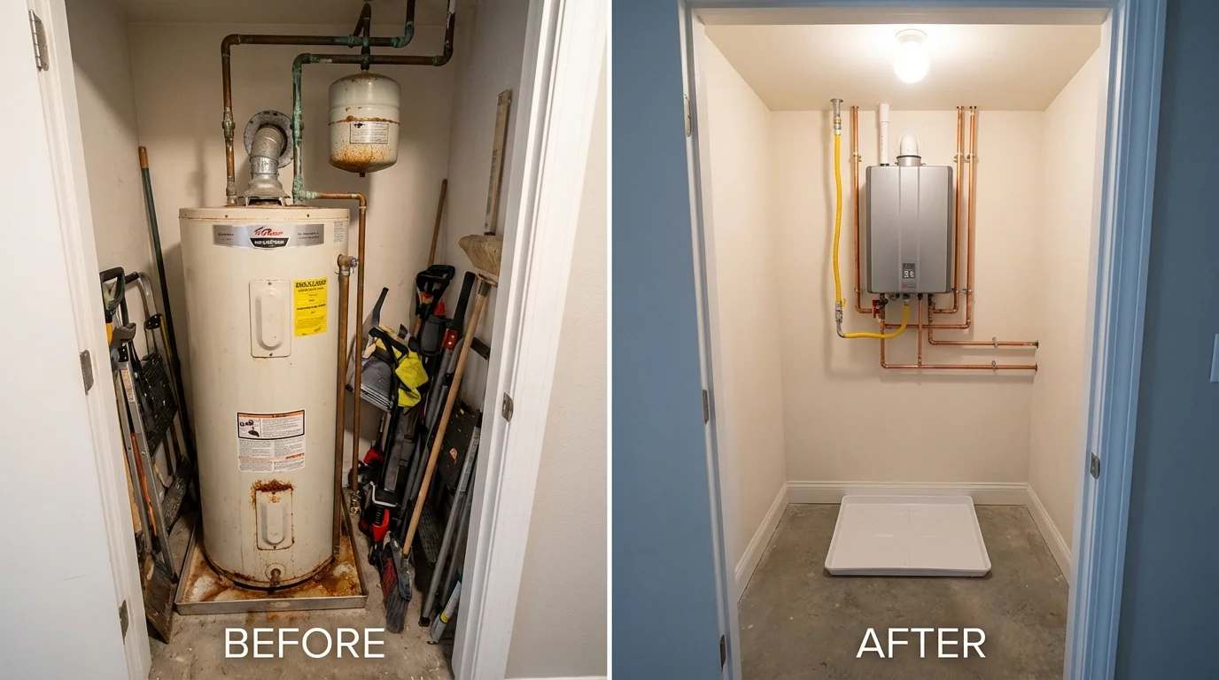 Tank water heater versus wall-mounted tankless unit comparison for Garrettsville, OH homeowners