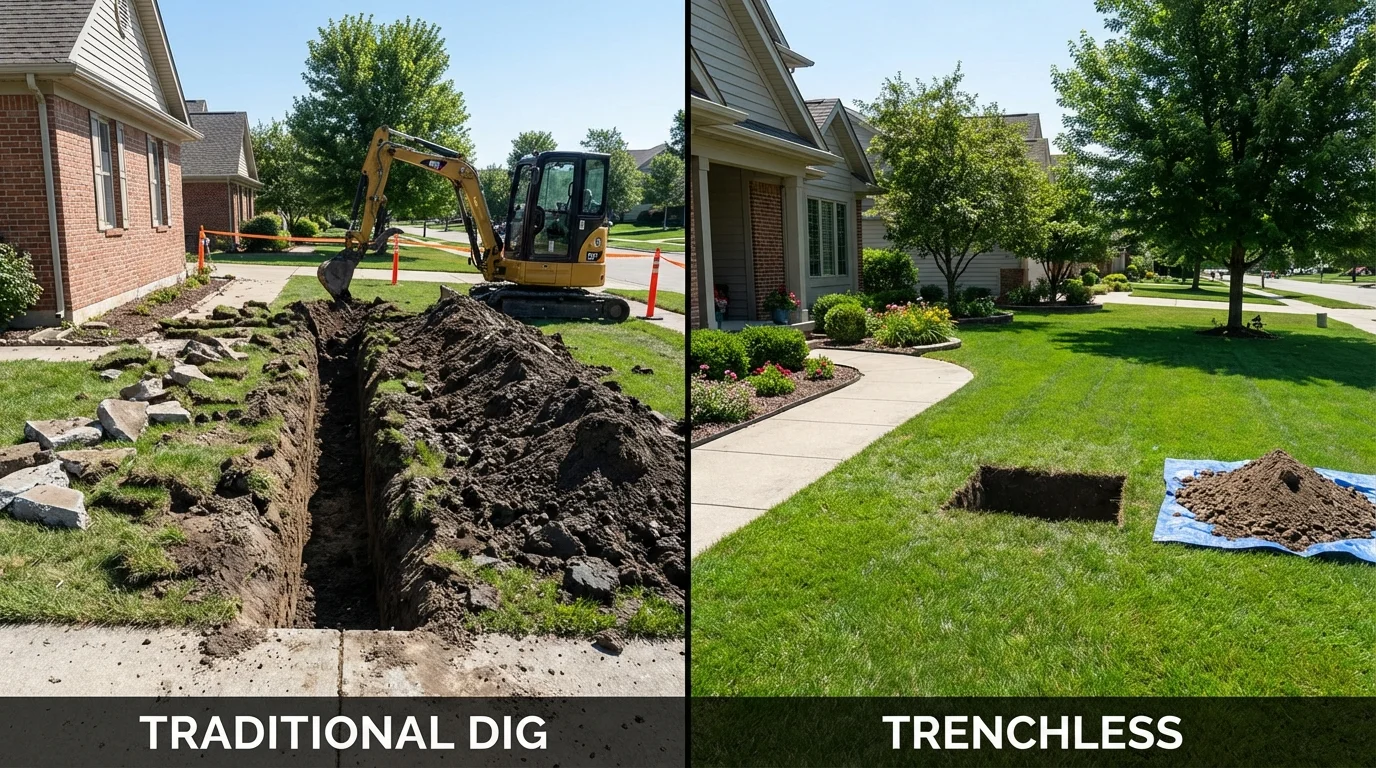 Trenchless sewer repair with minimal yard damage versus traditional excavation in Garrettsville, OH